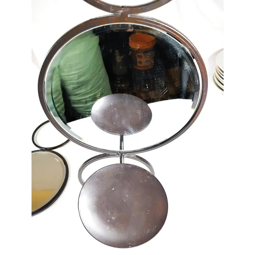 Mid Century Modern Wall Sconces Pair Black Metal Mirror Candle Holders Geometric